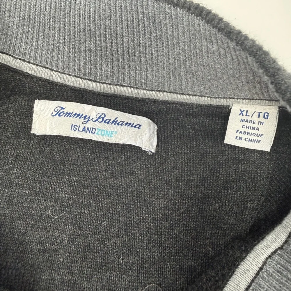 Tommy Bahama IslandZone Mens XL Gray 1/4 Zip Pullover Cotton Coolmax Sweater